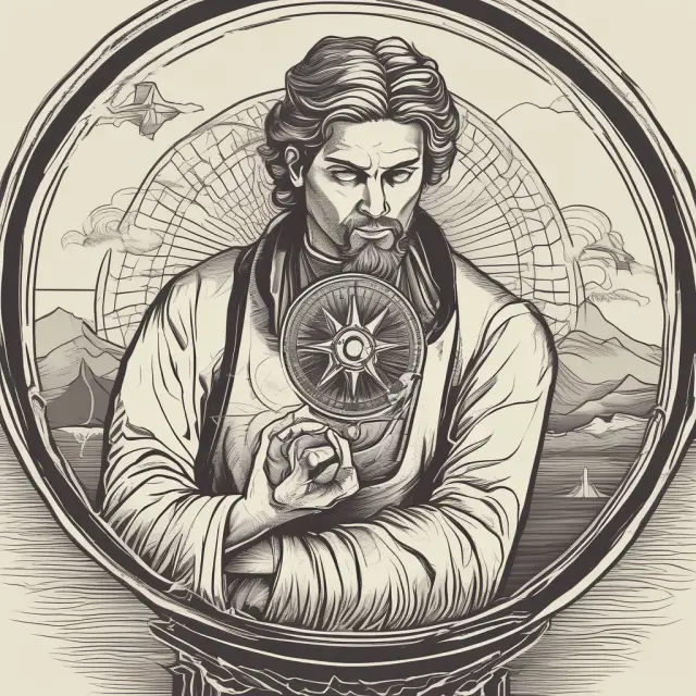 A trader holds a compass on a rocky shore, braving market waves as they navigate to better win/loss ratios
