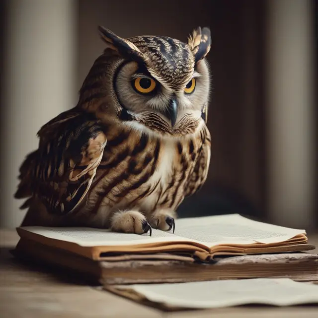 A wise owl examines its win/loss ledger, revealing trading success insights
