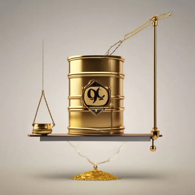 Golden oil barrel illustrating windfall taxes, weighing industry profits and benefiting the government.