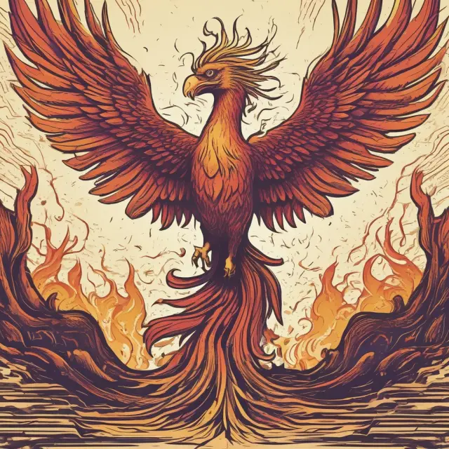 Phoenix rising from company ruins, symbolizing winding up and business closure