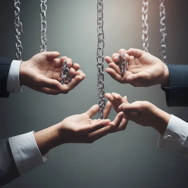 Hands of justice releasing a business from its legal ties during the dissolution process.