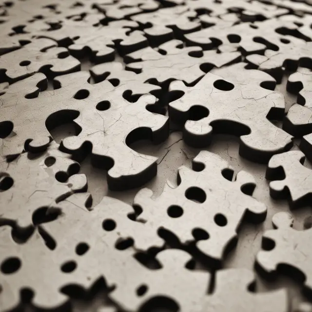 A visual representation of shareholders, employees, and creditors as puzzle pieces within a crumbling foundation, symbolizing the intricate dynamics during a business liquidation process