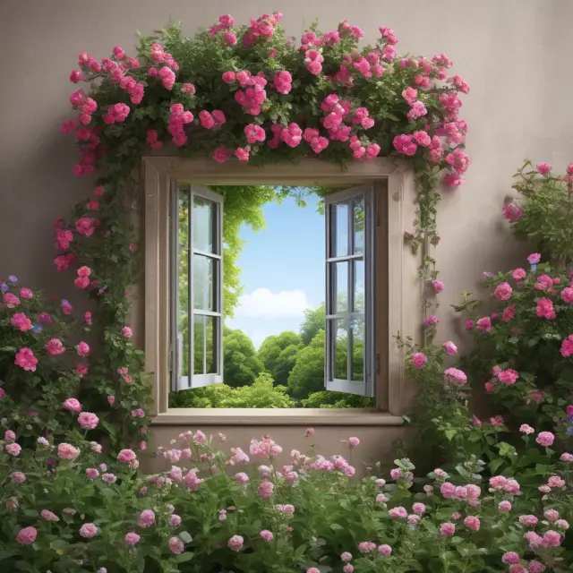 Image of a window opening to reveal a garden filled with blooming guaranteed investment contracts symbolizing security and growth