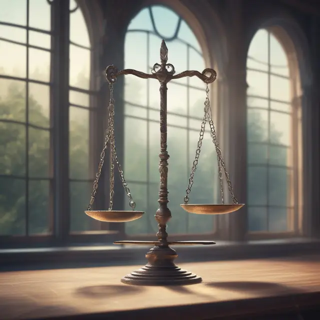 An image of justice scales with a golden window of opportunity balancing between two pans, symbolizing ethical considerations when capitalizing on opportunities.