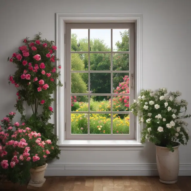 Window with flowers blossoming, representing seized opportunities creating positive change