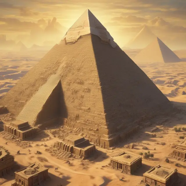 Ancient Egyptian pharaohs symbolizing powerful corporations, with vast market pyramids showcasing their dominance