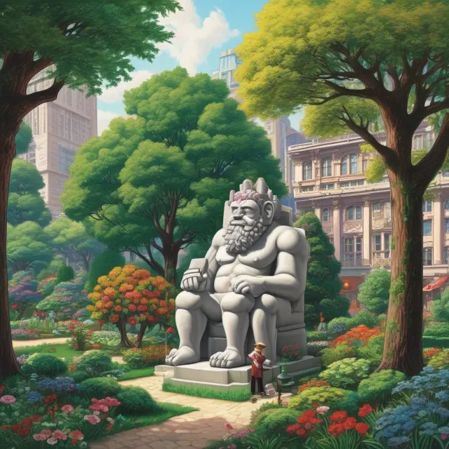 A scene with large, fortified monopolies surrounding a lush garden representing various investment opportunities for institutional investors
