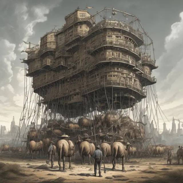 Visualization of Morgan Stanley, Merrill Lynch, UBS, and Wells Fargo as metaphorical wirehouse giants symbolizing their role in financial services.