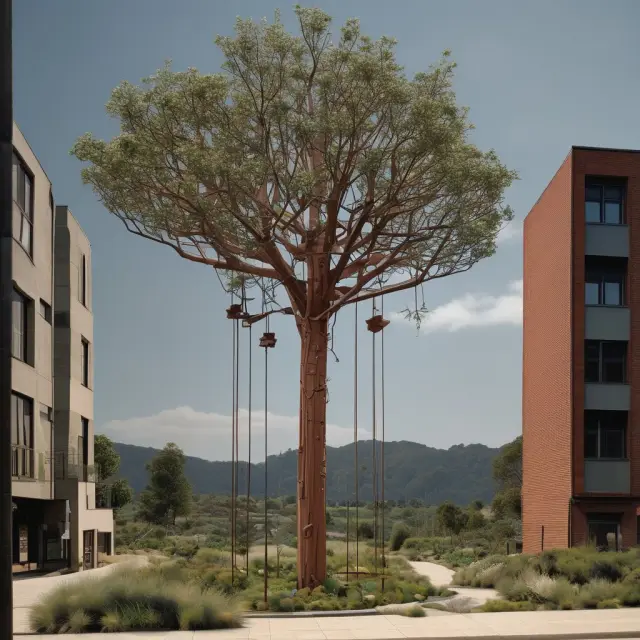 An image of wirehouses as sturdy telegraph poles morphing into resilient trees symbolizing the transformation and enduring strength of wirehouse brokers in the financial marketplace