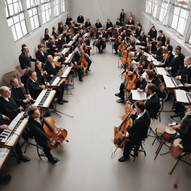 Metaphorical image of a wire room as an orchestra, with each team member representing an instrument, working together to process client orders