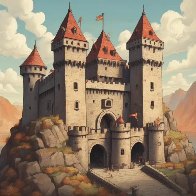 A secure castle symbolizing wire room operations with advanced encryption (firewalls), internal controls (guards), and regulatory compliance (watchtowers).