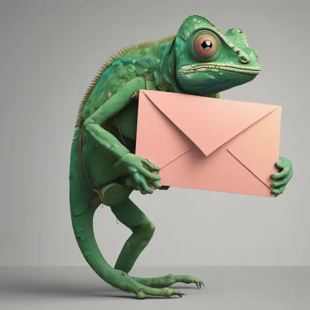 Manipulative chameleon disguised as an email, representing intentional deceit in wire fraud