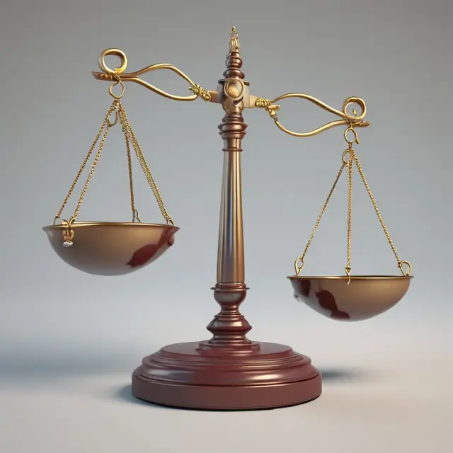 A balanced scale tips in favor of justice as a gavel and a coiled wire rest atop it, symbolizing the serious penalties for committing wire fraud.