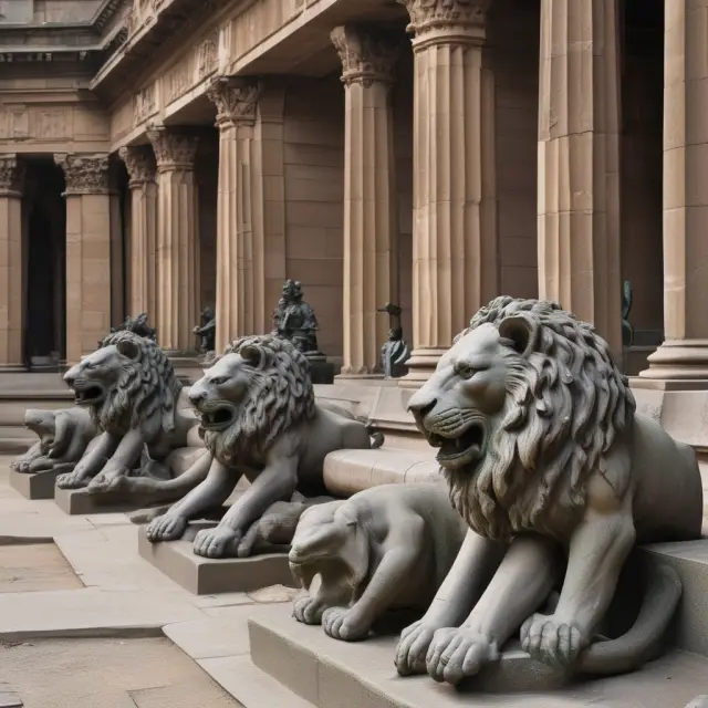 Three lions protectively standing around a large, open book symbolizing the history of key players in the wirehouse industry