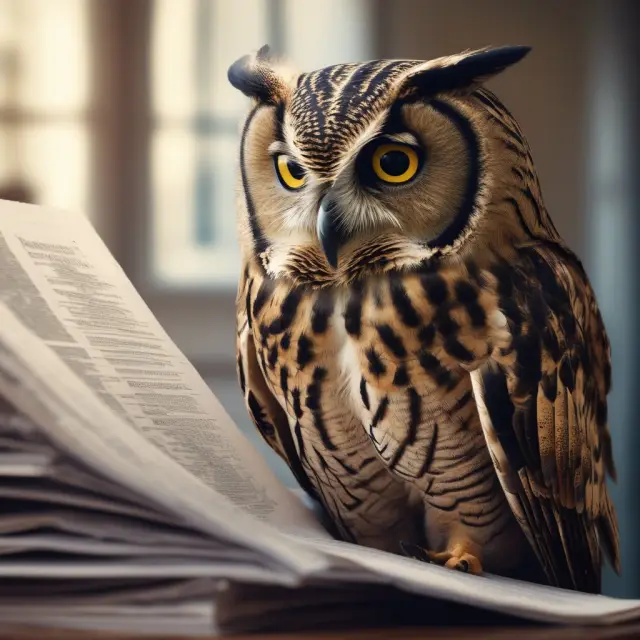 An owl wisely examining regulatory documents and securities to protect investors