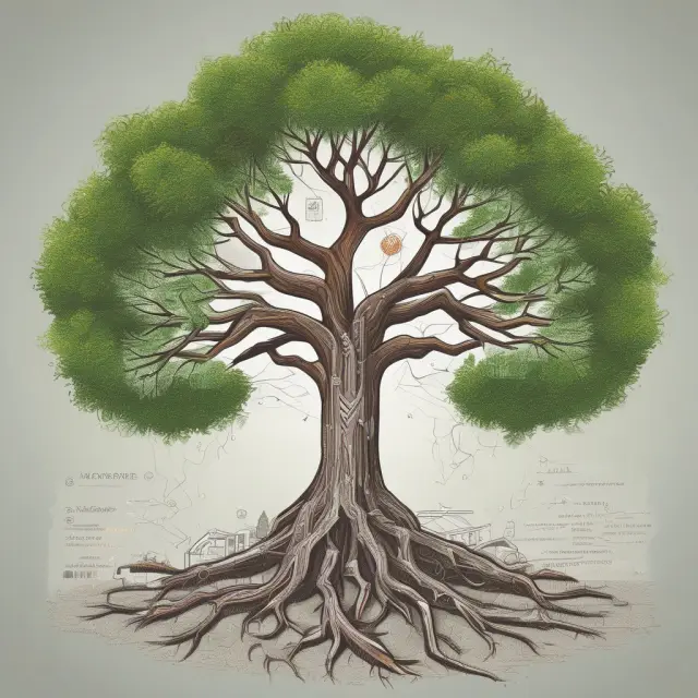 A metaphorical tree with branches illustrating essential wire transfer terms, rooted in ACH and SWIFT codes.