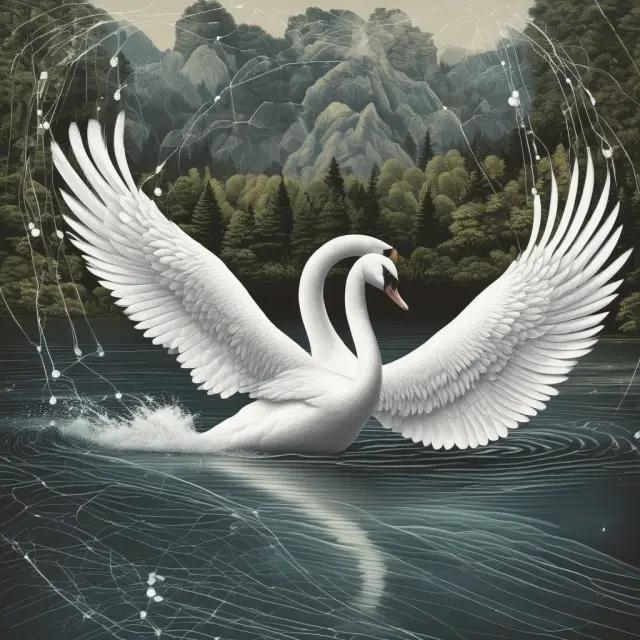 A white swan gracefully moves through interconnected rivers, representing swift and secure domestic wire transfers