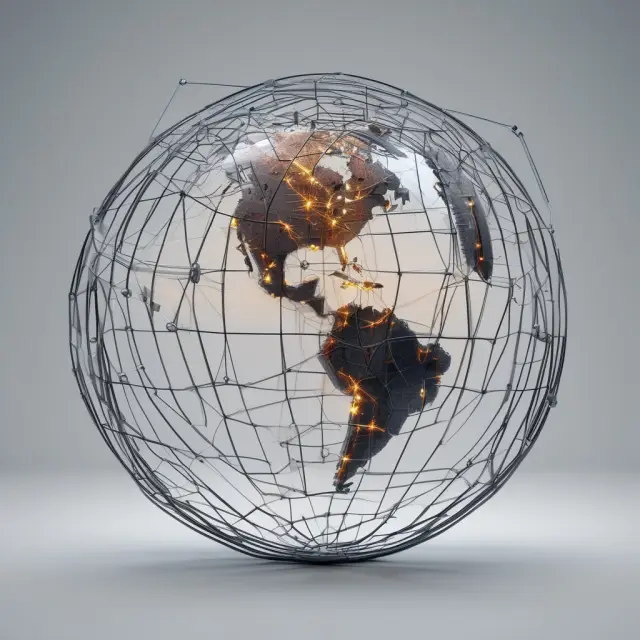 Globe interconnected by wires symbolizing international wire transfers, illustrating global financial transactions