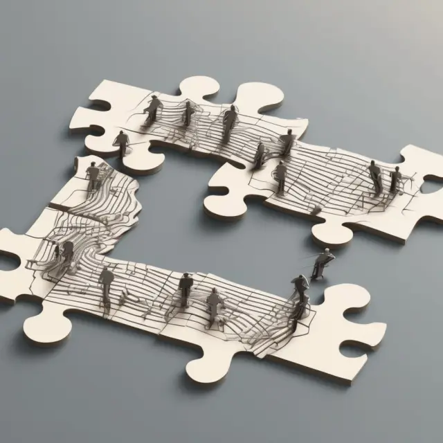 A set of wire transfer puzzle pieces fitting together on a board, symbolizing the process and security in completing a wire transfer