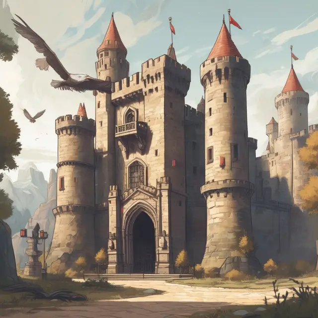 A castled image symbolizing secure wire transfer practices, with passwords as castle gates, two-factor authentication represented by a shield, and a vigilant sentry verifying recipient details.