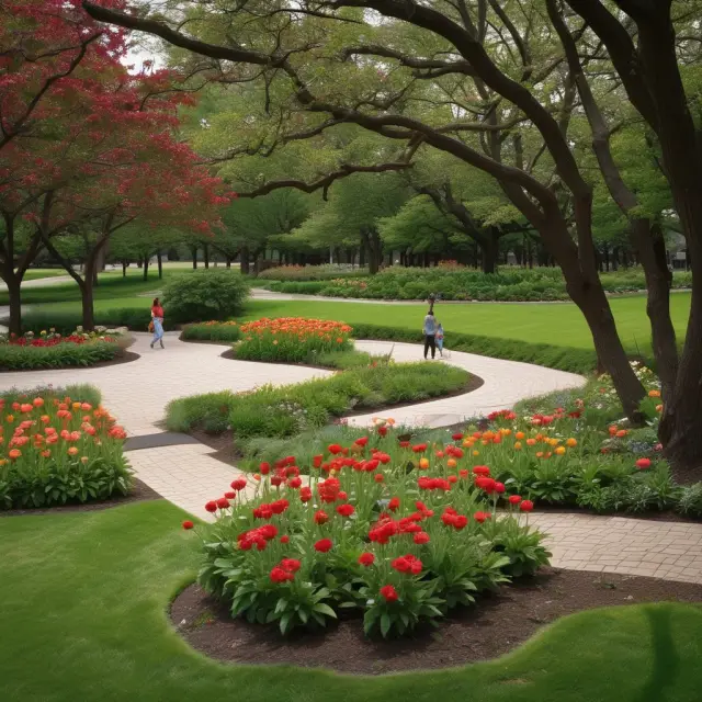 A vibrant garden representing the Wisconsin School of Business MBA program filled with various flowers symbolizing flexible formats and specialized master