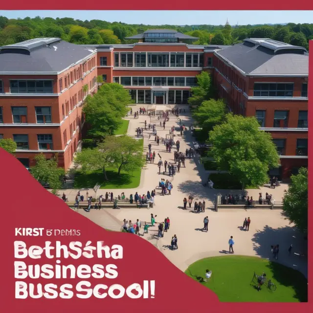 Scene of students studying in a vibrant campus setting under the signage of the 15th best business school