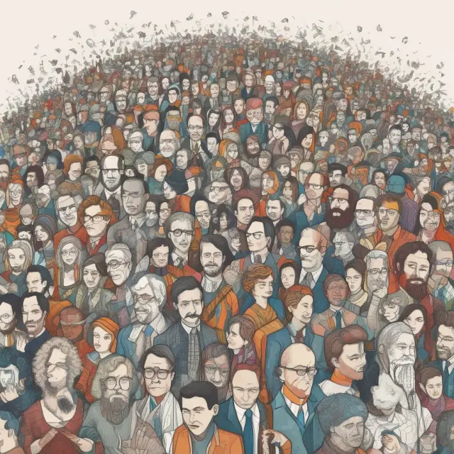A mosaic of diverse individuals coming together to form collective intelligence, symbolizing the wisdom of crowds