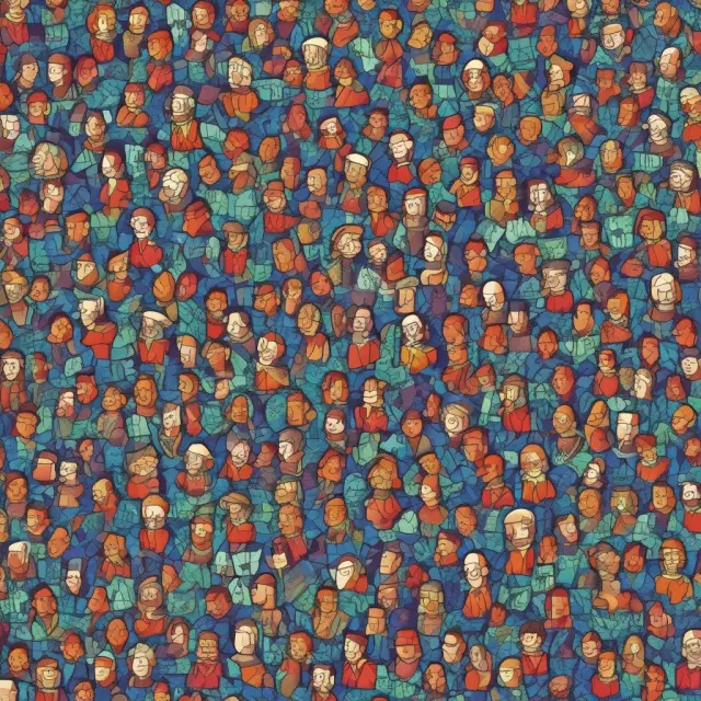 A mosaic of individual minds, each represented by a tile, coming together to form a wise crowd.