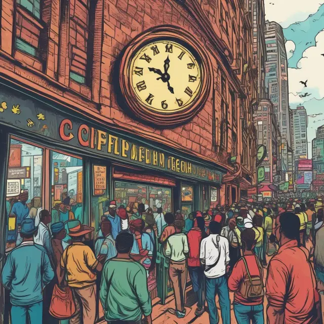 Image: Busy traders working against the clock during a financial witching hour, trying to secure their positions before contracts expire.