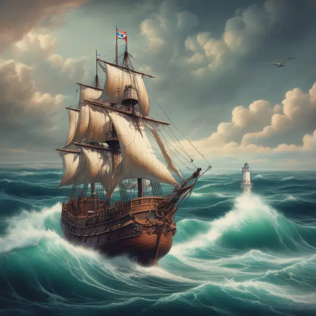An image of a ship sailing into a calm sea, with a wise anchor labeled 