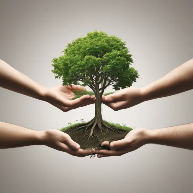 Two hands holding a seedling, symbolizing joint tenancy with right of survivorship, creating a thriving tree representing continuity