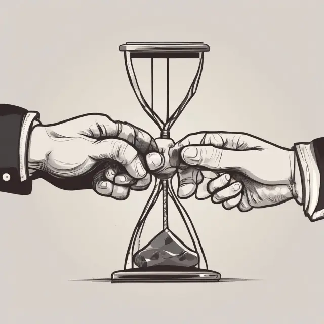 Two hands passing an hourglass, illustrating the seamless transfer of property rights and bypassing probate through joint tenancy with right of survivorship