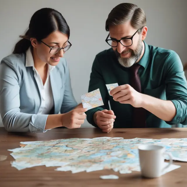 Non-resident holding puzzle piece map, representing complex estate planning, consults a wise owl for tax advice.