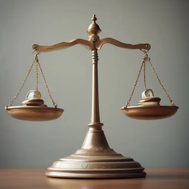 Image of balance scales with one side labeled 