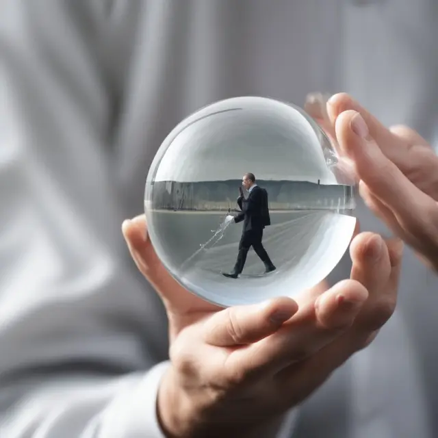 Employee holding a crystal ball comparing cliff vesting (one-time full vesting) and graded vesting (gradual vesting) in retirement planning.