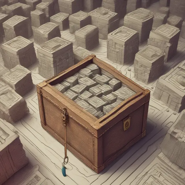 A person navigating a maze, reaching chests as they progress through their career and achieve full vesting in a defined-benefit pension plan