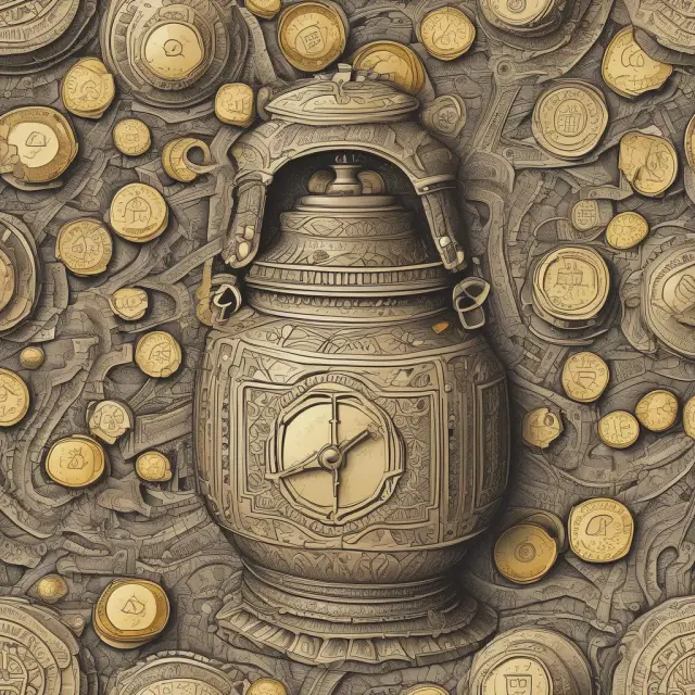 Golden coins symbolizing pension assets flow through a labyrinth of time, representing complex pension withdrawal planning.