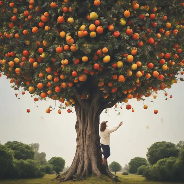 A wise hand picks ripe fruits from an intricately-branched tree symbolizing a Systematic Withdrawal Plan