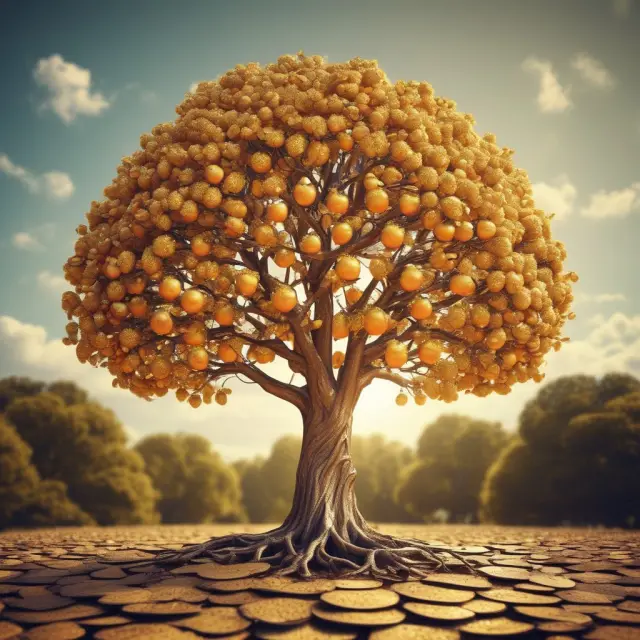 Golden apple tree with systematic withdrawal branches providing consistent retirement income