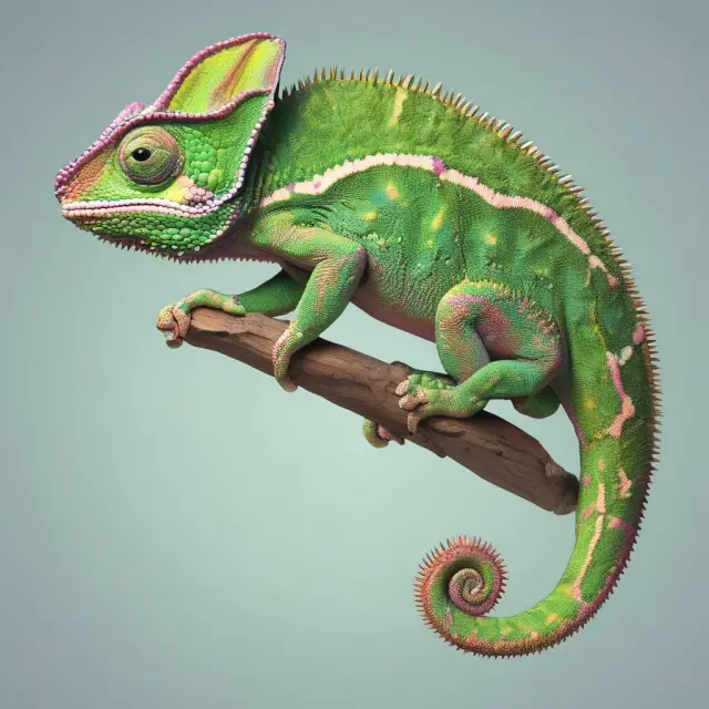 Metamorphosing chameleon symbolizing life changes affecting tax withholding: marriage, new job, baby, and divorce.