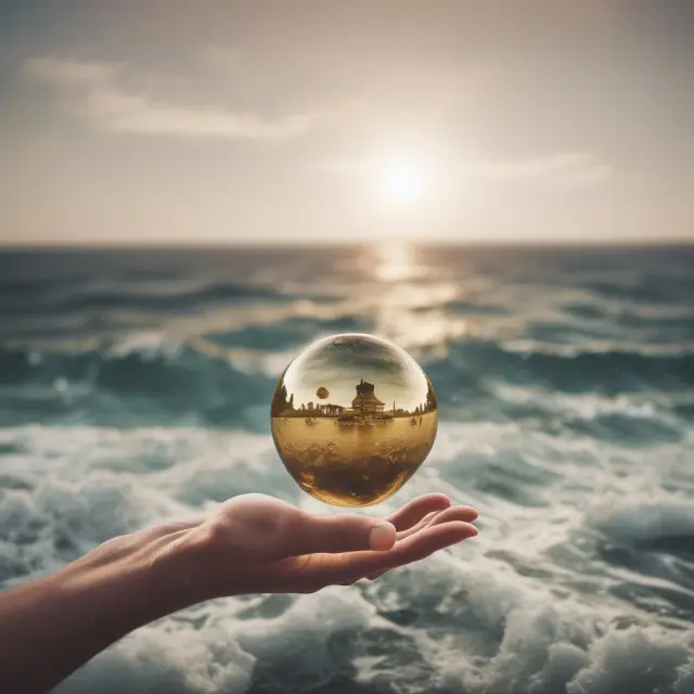 An image of a lender releasing a golden ball, symbolizing their financial investment, over a vast, tumultuous sea, illustrating the concept of non-recourse financing