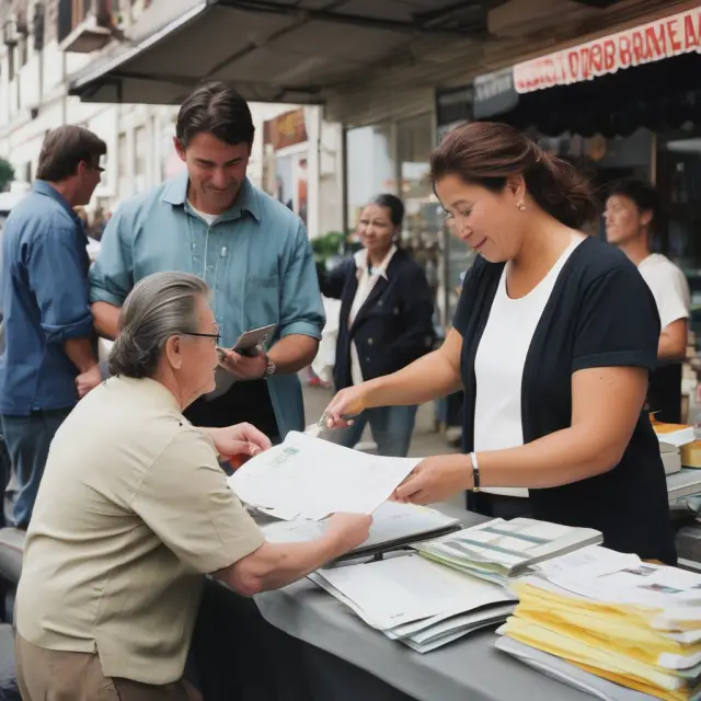 An endorser signs a check and passes it under an umbrella marked 