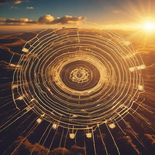 Image: A golden sun setting over interconnected words, depicting the significance of word-of-mouth marketing for institutional investments