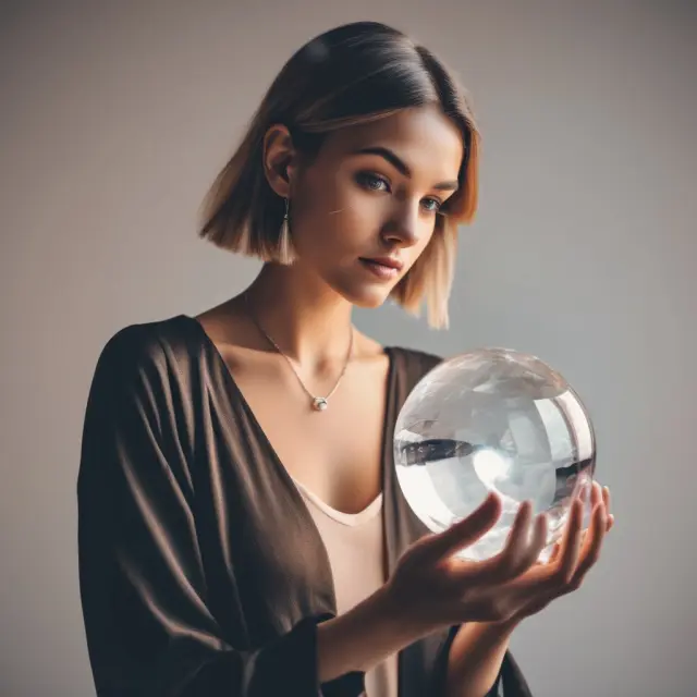 An influencer openly disclosing their partnership with a financial institution while holding a clear crystal ball, symbolizing truthful and transparent WOM marketing.
