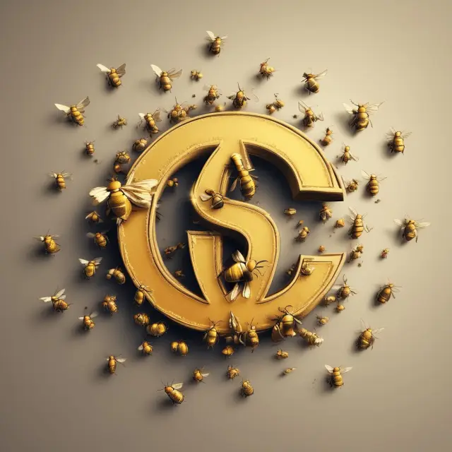 Golden dollar sign formed by a swarm of buzzing bees, representing the power and impact of word-of-mouth marketing in finance