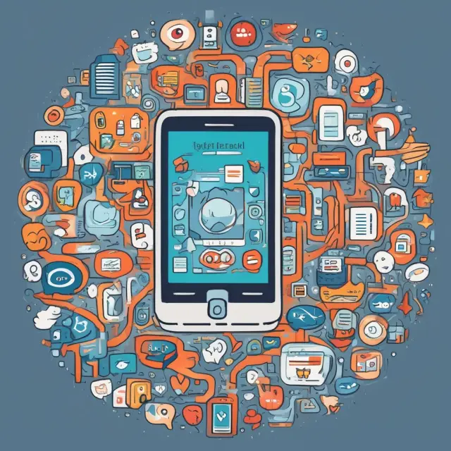 A digital word-of-mouth marketing scene with people engaging through social media and review boards to influence financial decisions.