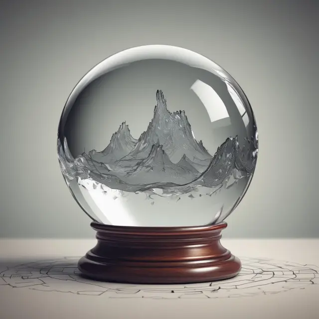Crystal ball revealing stochastic waves representing stock prices and overbought/oversold conditions.