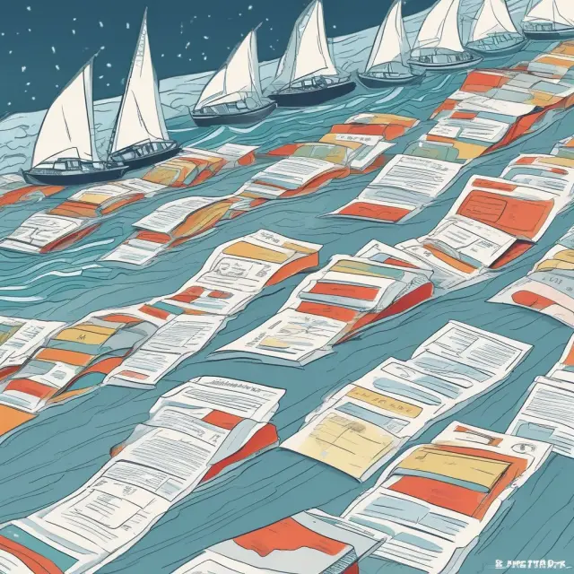 Five work tickets represented as colorful sailboats on a sea of productivity, with labels indicating popular software tools: Asana, Trello, Zoho Projects, Freshservice, and Smartsheet