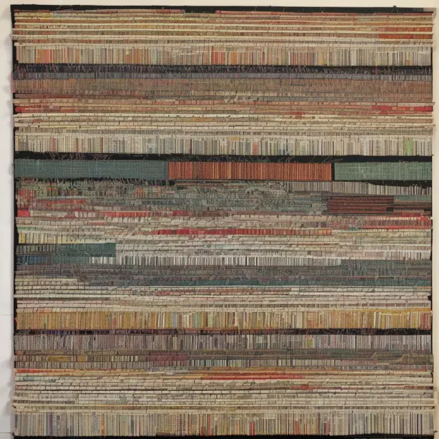 Imagery of various work tickets arranged on a digital loom, forming a colorful tapestry representing the process of tracking labor and time
