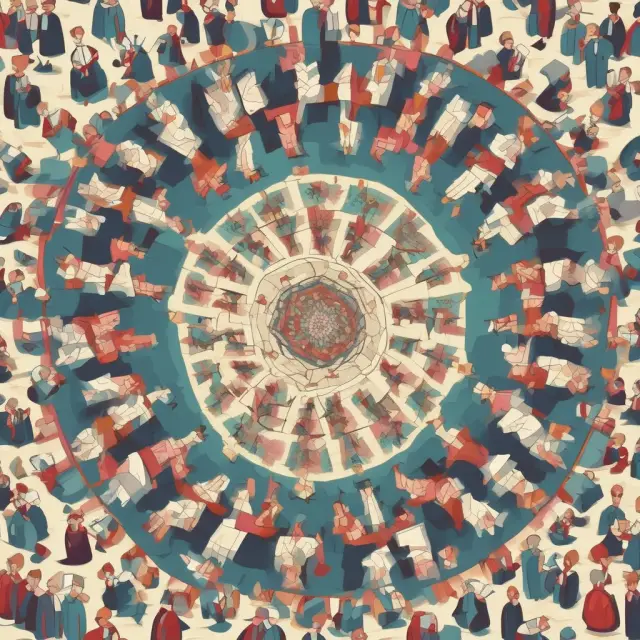 Diverse workers in various industries atop a scale within a labyrinth, representing the complexity of Workers